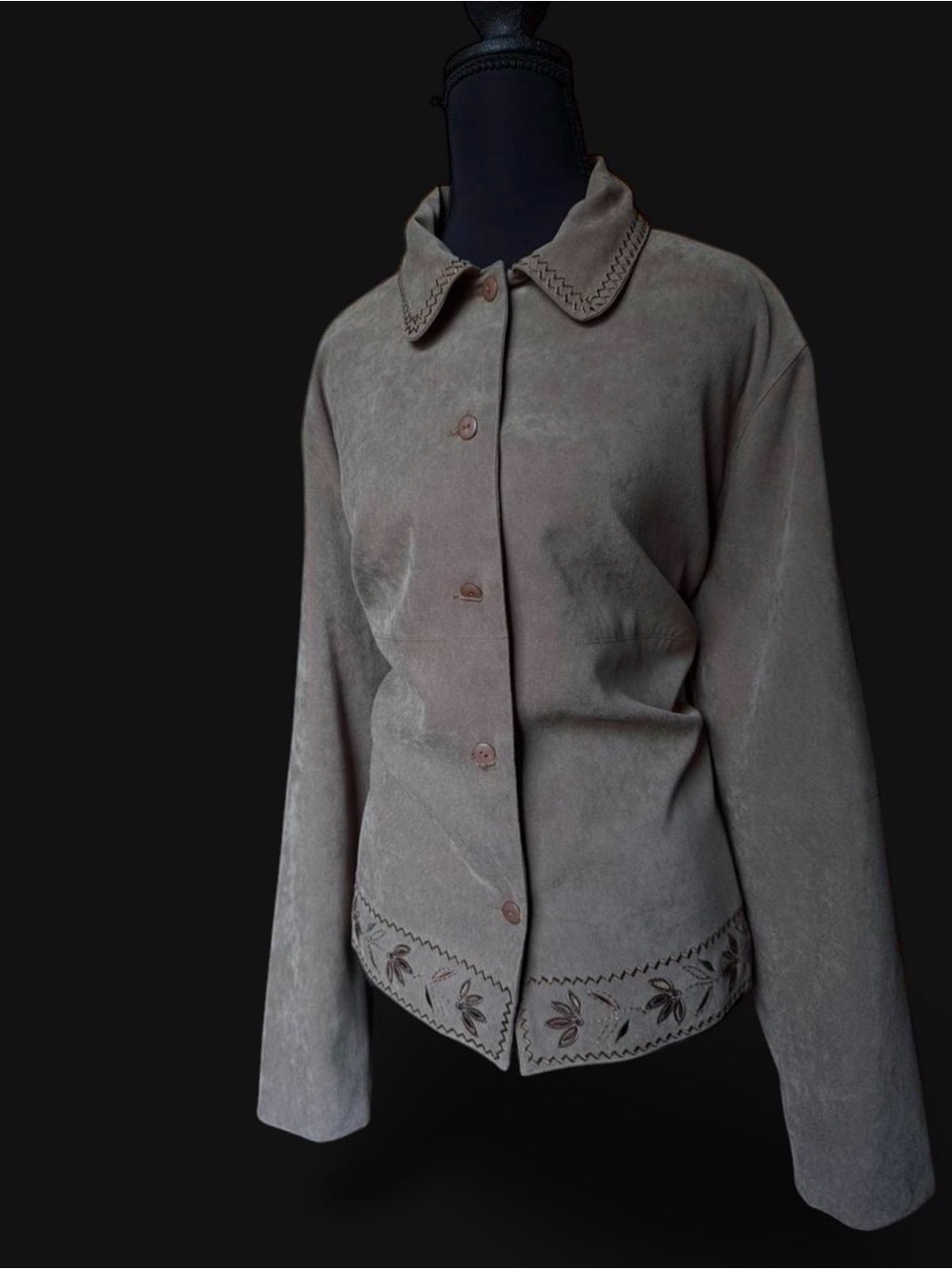 Allison Daley Taupe Suede Button-Front Shirt Jacket